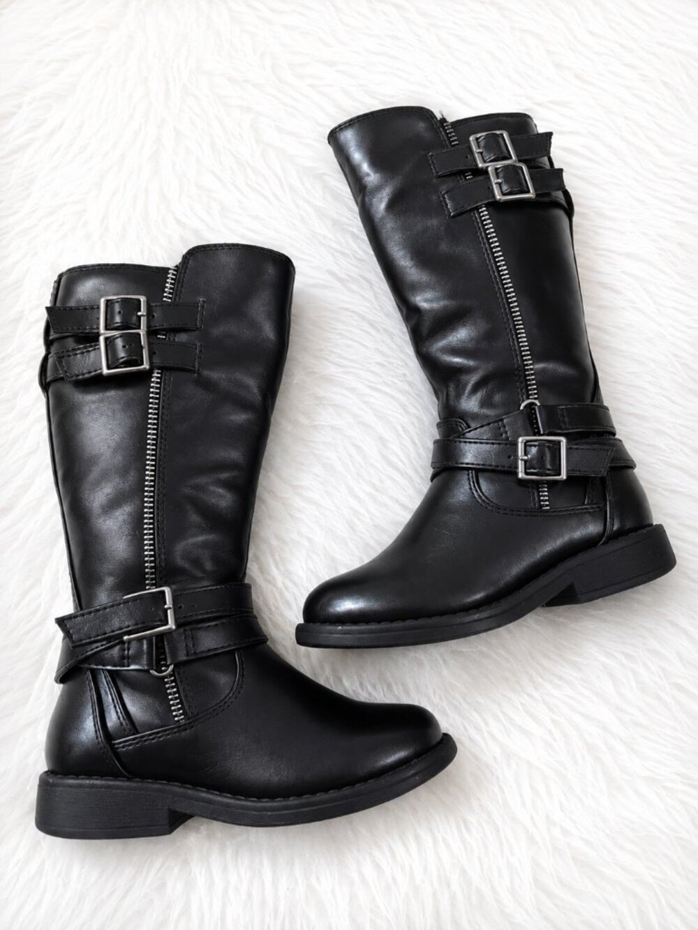 Dream Paris Black Girl's Mid Calf Moto Decorative Buckle Straps Boots SZ 10